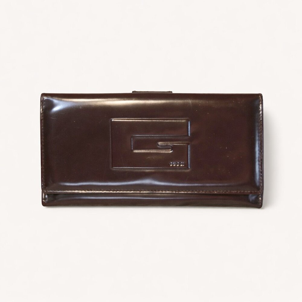 Vintage Gucci Tom Ford Era Ebony Brown Gloss Calfskin Wallet